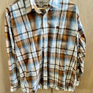 Cinch Blue and Brown Casual Button Down Shirt